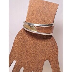 Asymmetric Tri Tone Silver Gold Copper Cuff Bracelet Size 6.5 Handmade Signed